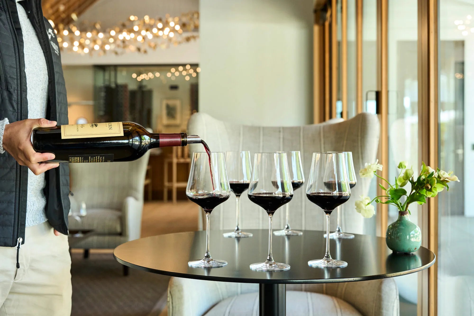 Wine glasses in a tasting room